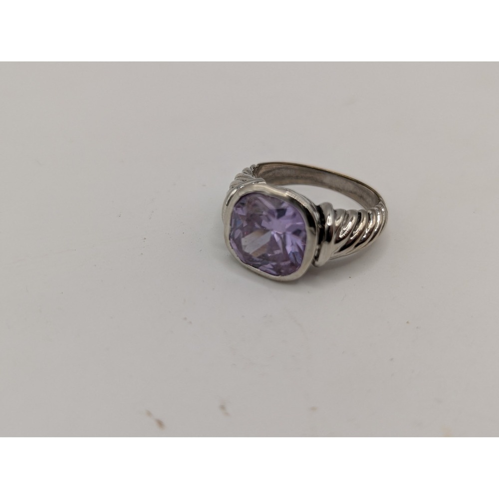 Silver Tone Cushion Cut Purple Stone Cable Twist Statement Ring Size 10
